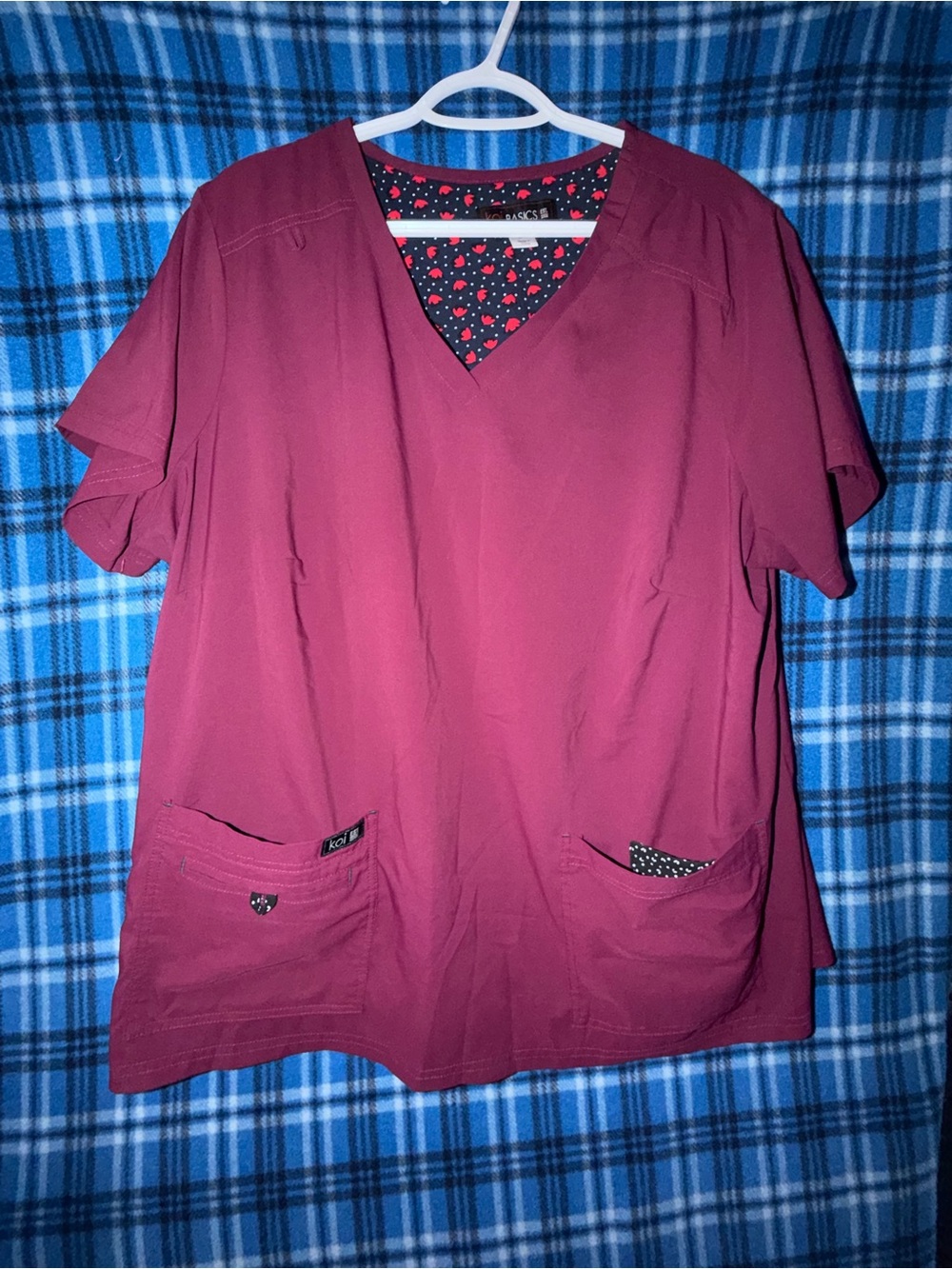 koi Magenta V-Neck Tunic with Heart-Print Lining